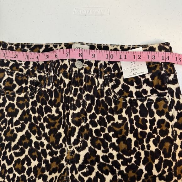 J Crew Corduroy Pants Womens 27 Brown Leopard Print 10" Toothpick Ankle Stretch - Picture 11 of 14